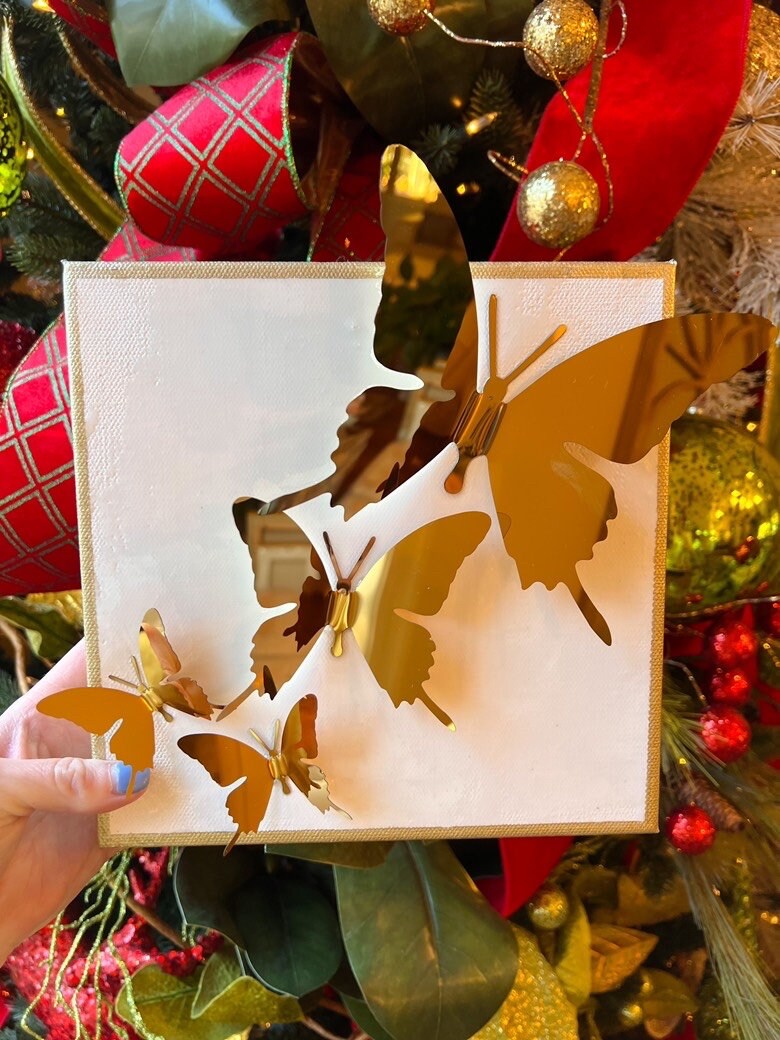 8x8 inch Glass Mirrored Butterfly Canvas | Gold Butterfly Canvas | Butterfly Decoration | Butterfly Canvas