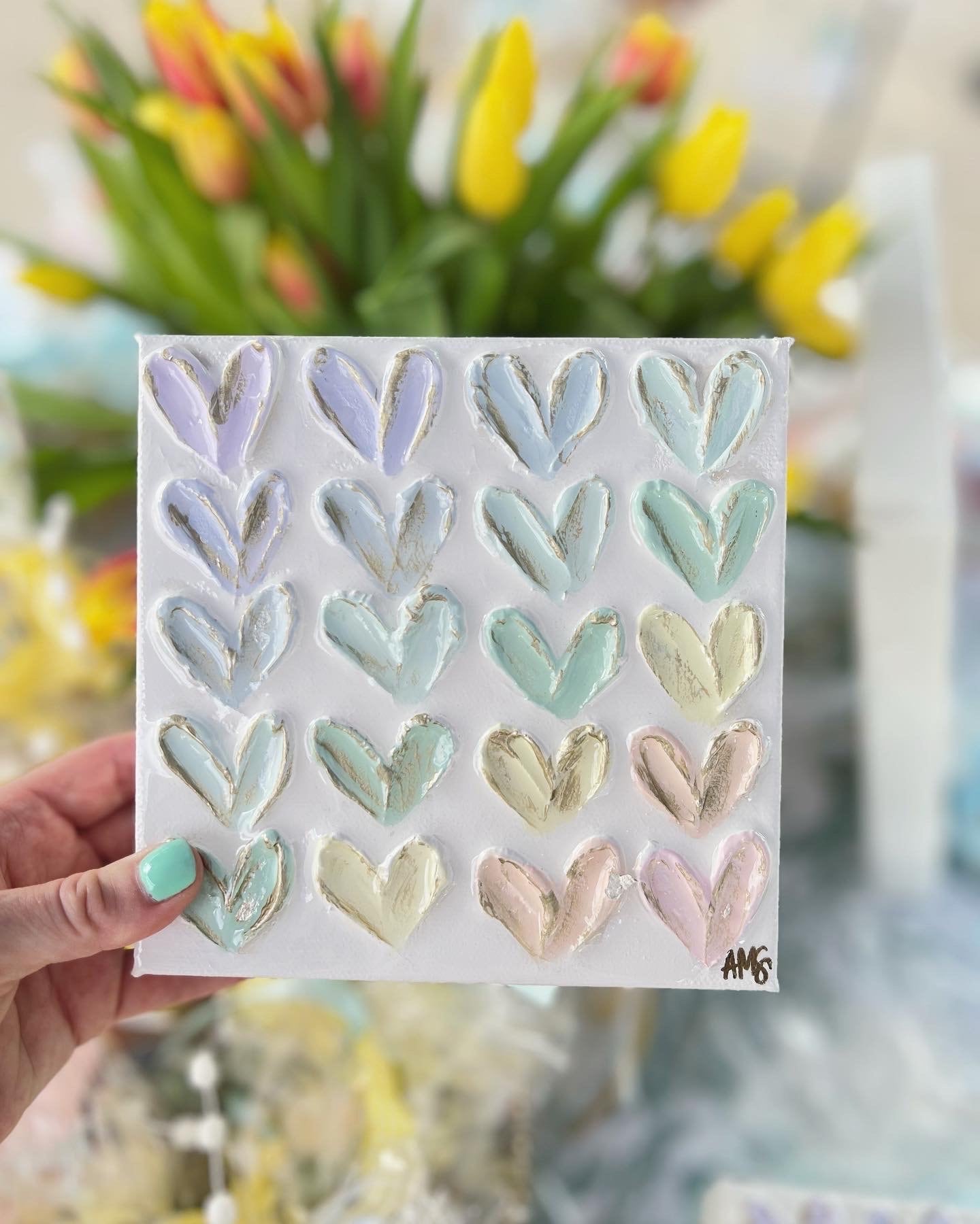 6x6in Heart Canvas | Pastel Heart Painting on Canvas | Heart Painting Shelf Decoration | Baby Shower Gift | Nursery Gift | Heart Decoration
