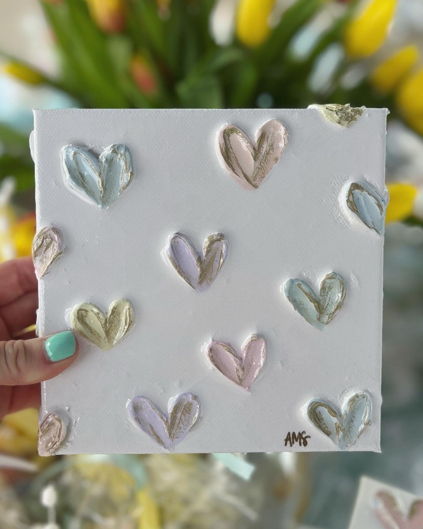 6x6in Heart Canvas | Pastel Heart Painting on Canvas | Heart Painting Shelf Decoration | Baby Shower Gift | Nursery Gift | Heart Decoration