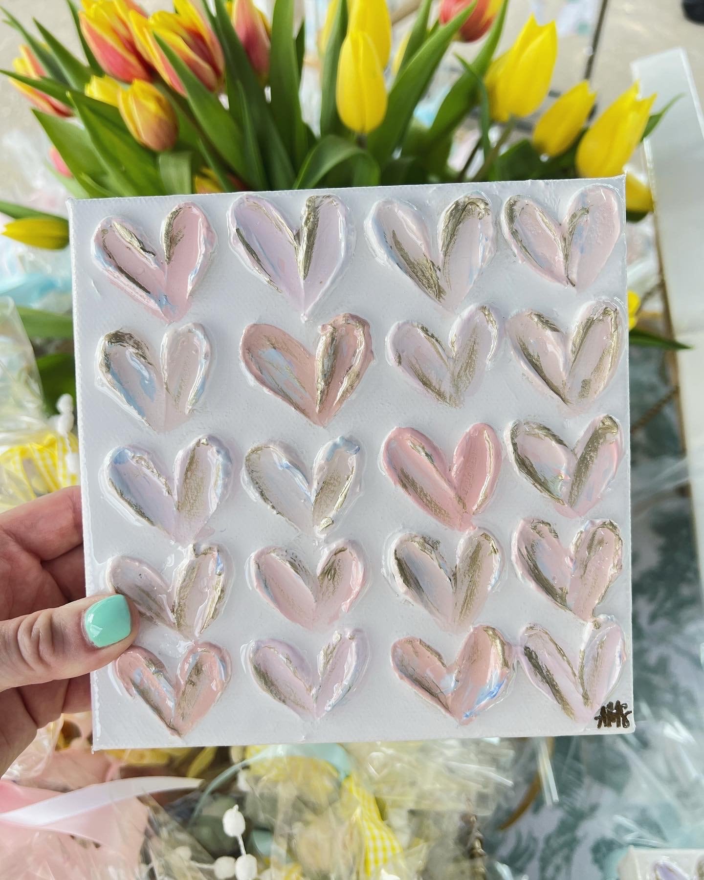 6x6in Heart Canvas | Pastel Heart Painting on Canvas | Heart Painting Shelf Decoration | Baby Shower Gift | Nursery Gift | Heart Decoration