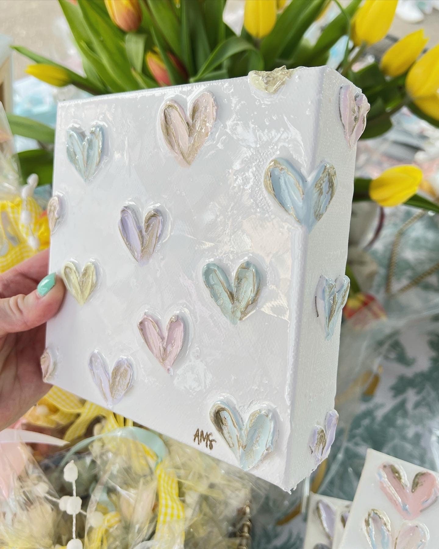 6x6in Heart Canvas | Pastel Heart Painting on Canvas | Heart Painting Shelf Decoration | Baby Shower Gift | Nursery Gift | Heart Decoration