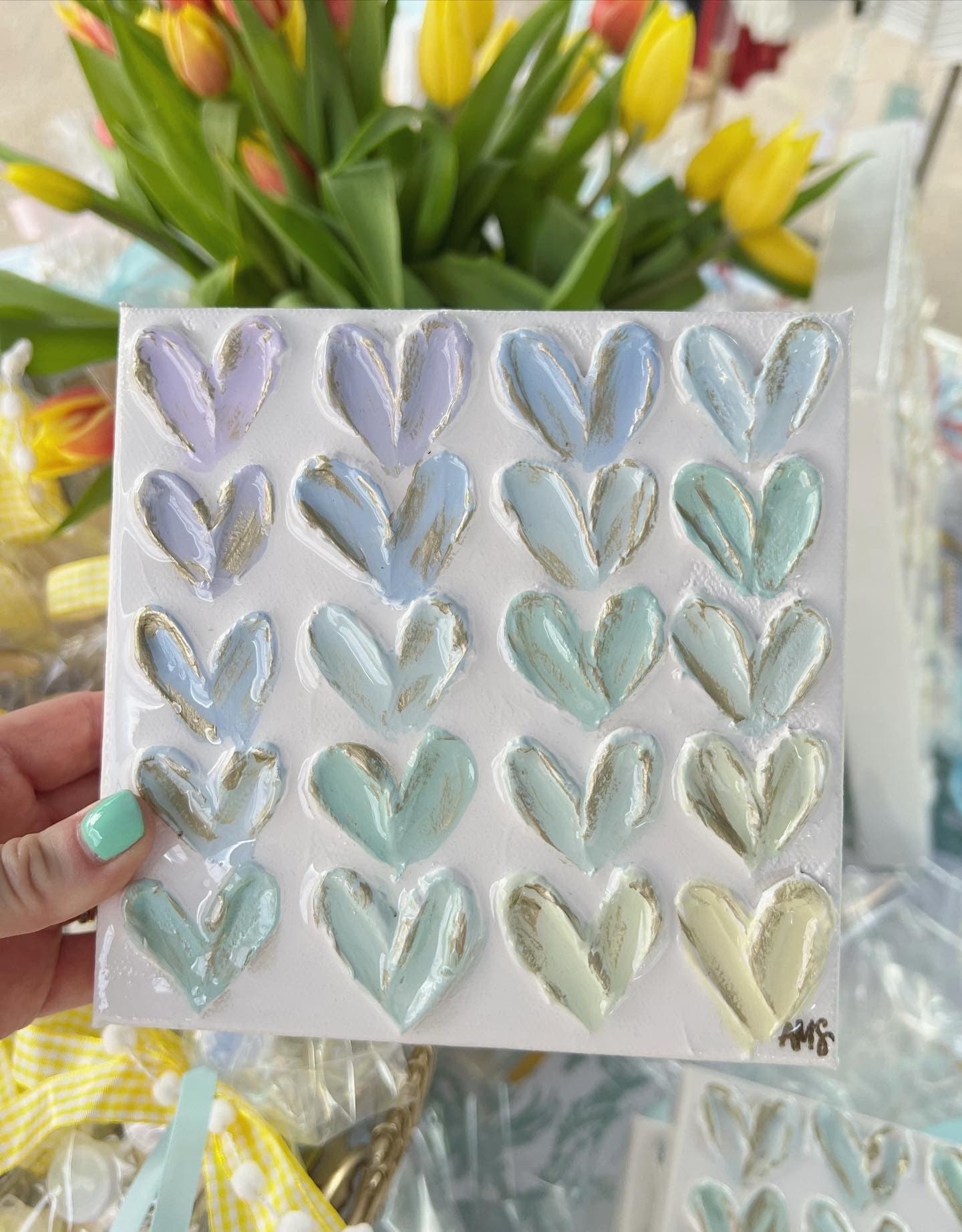 6x6in Heart Canvas | Pastel Heart Painting on Canvas | Heart Painting Shelf Decoration | Baby Shower Gift | Nursery Gift | Heart Decoration